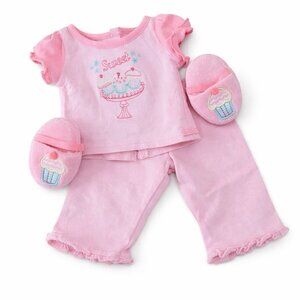 American Girl Sweet Treats Pajamas Set 18" Doll Retired Cupcake Slippers Pjs